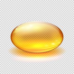 Wall Mural - Transparent yellow capsule of drug, vitamin or fish oil macro vector illustration