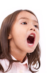 Wall Mural - cute little girl shouting, communication, announcing