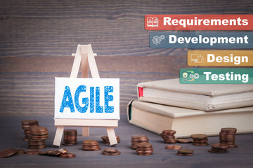 Wall Mural - agile software development, business concept. miniature easel with small change.