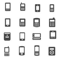 Sticker - Vector black mobile icons set