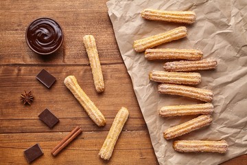 Wall Mural - churros traditional spain culture breakfast or lunch sweet dough dessert pastry street fast food sna
