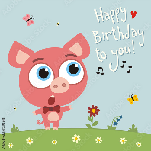 Adorable Pigs Happy Birthday Greeting Card