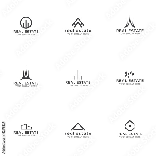 set of real estate minimal logo templates house buildings skyline