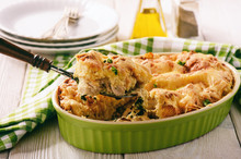 Bread Casserole With Chicken, Spinach,eggs And Cheese Known As Strata.