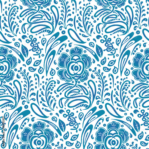 Cotton fabric Traditional Russian vector seamless pattern in gzhel style. Can be used for banner, card, poster, web design etc.