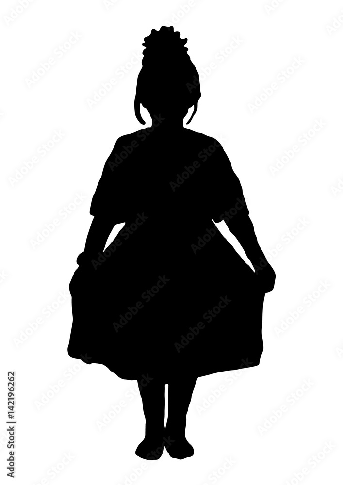 Silhouette of little girl in dress vector black Stock Vector | Adobe Stock