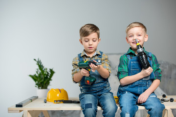 Wall Mural - Little boys with tools