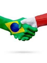 Wall Mural - Flags Brazil, Italy countries, partnership friendship handshake concept.