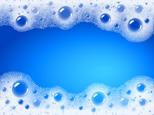 Soap Foam Overlying On The Background Of A Blue Water Color