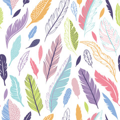 Sticker - Feathers vector seamless pattern