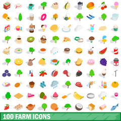Wall Mural - 100 farm icons set, isometric 3d style