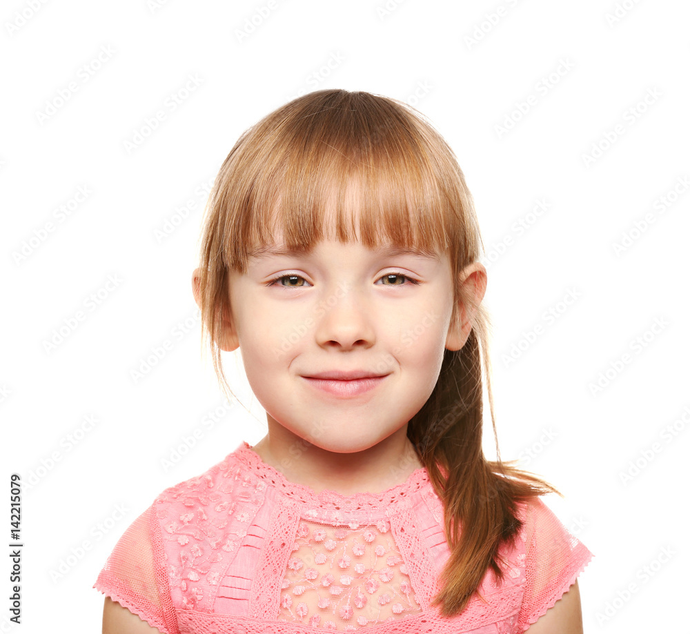 Cute little girl on white background