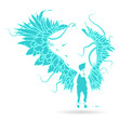 Gabriel keeper, sentine  Vector illustration Silhouette of an flame angel, with large expanded wings - on a white background