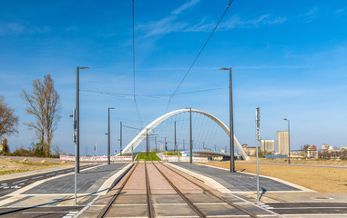 Wall Mural - New tram line Strasbourg - Kehl to connect France and Germany. A stop on the French side