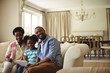 © WavebreakMediaMicro - Portrait of family using digital tablet in living room
