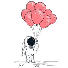 Wall Mural - cute astronaut keeps red balloons