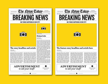 Vintage Newspaper Template Designs On Yellow Background