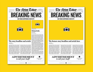 vintage newspaper template designs on yellow background