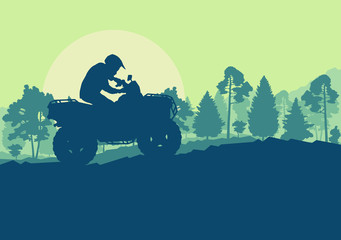 All terrain vehicle driver landscape with trees outdoor activity vector