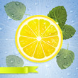 Lemon with Mint Leaves and Water Drops