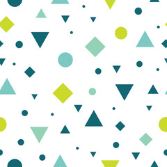 Wall Mural - Vector Blue and Green Vintage Geometric Shapes Seamless Repeat Pattern Background. Perfect For Fabric, Packaging, Invitations, Wallpaper, Scrapbooking.