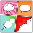 © happyvector071 - Abstract creative concept vector comic pop art style blank, layout template with clouds beams and isolated dots background. For sale banner, empty speech bubble set, illustration halftone book design.