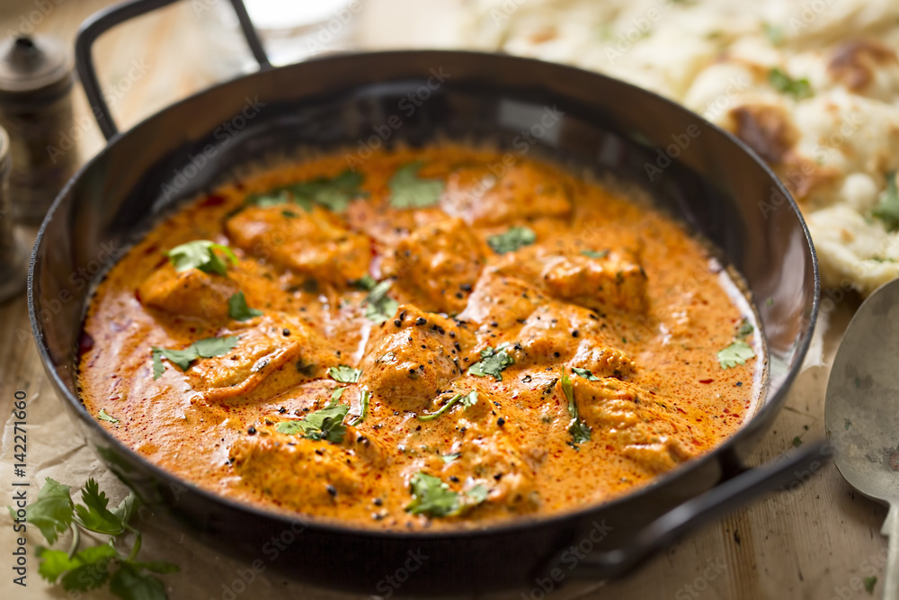 Butter chicken curry with tender chicken breast, cream, butter & honey - obrazy, fototapety, plakaty 