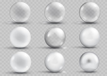 Set Of Transparent And Opaque Gray Spheres With Shadows. Transparency Only In Vector File