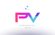 Pv P V  Creative Pink Blue Modern Alphabet Letter Logo Icon Template