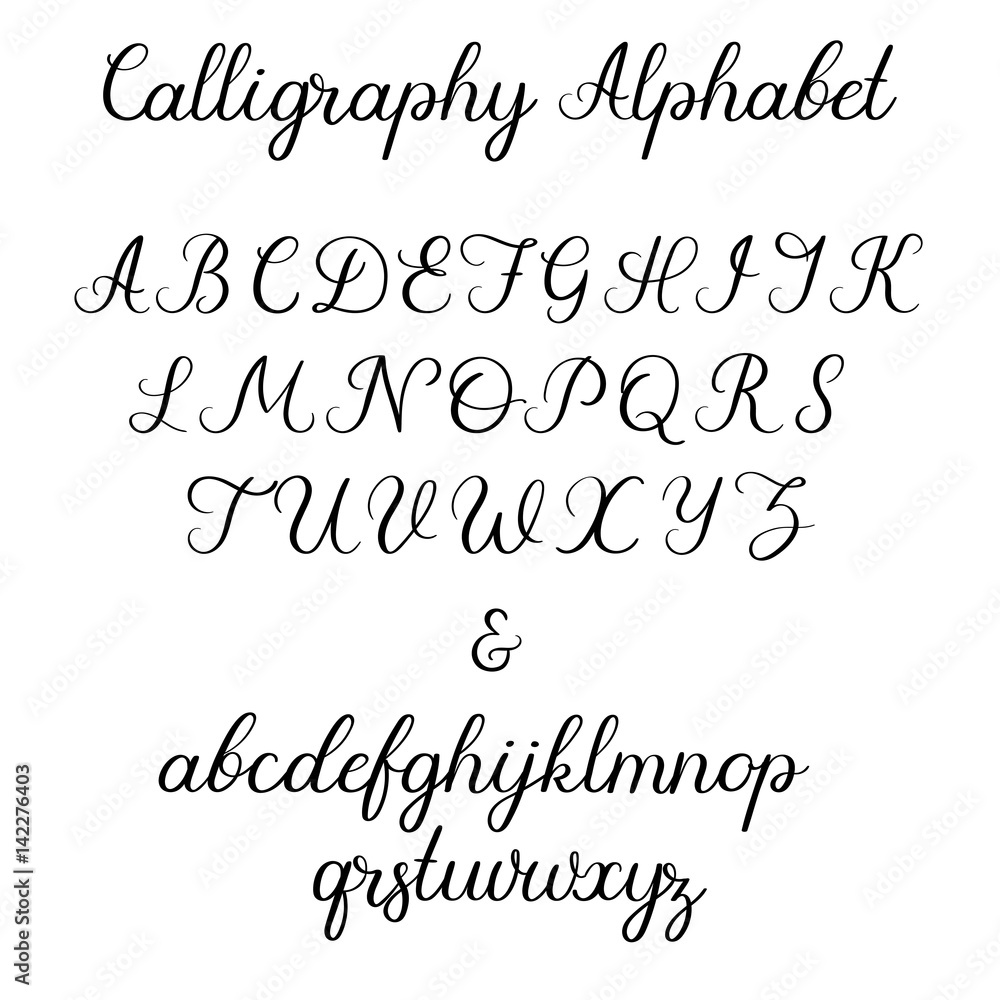 Calligraphic alphabet. Handwritten brush font. Uppercase, lowercase ...