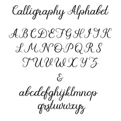 Wall Mural - Calligraphic alphabet. Handwritten brush font. Uppercase, lowercase, ampersand. Wedding calligraphy