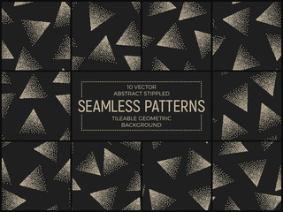 Sticker - Set of 10 Vector Abstract Stippled Seamless Patterns. Handmade Tileable Geometric Dotted Grunge Background