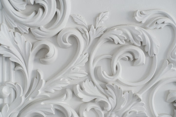 Luxury white wall design bas-relief with stucco mouldings roccoco element