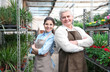 Male and female florists in greenhouse