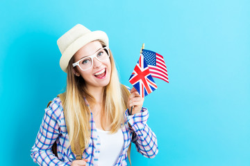 Canvas Print - Woman with flags of English speaking countries