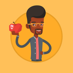 Sticker - Young man holding apple vector illustration.