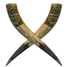 Drinking Horn Viking Decorated With Scandinavian Ornaments