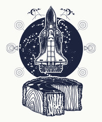 Wall Mural - space shuttle takes off tattoo art. symbol of space research, the flight to new galaxies