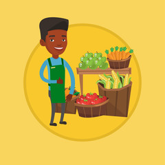 Sticker - Friendly supermarket worker vector illustration.