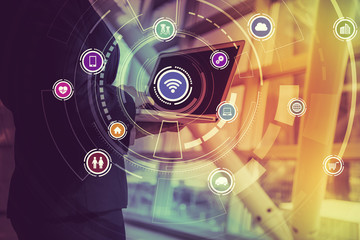Aufkleber - laptop PC and Internet of Things, abstract image visual