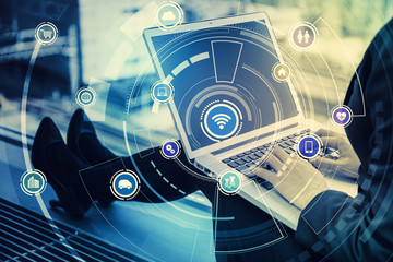 Aufkleber - laptop PC and Internet of Things, abstract image visual