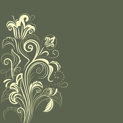 Wall Mural - Abstract dark green floral background with copy space.