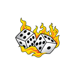 flaming on fire burning white dice risk taker gamble vector art