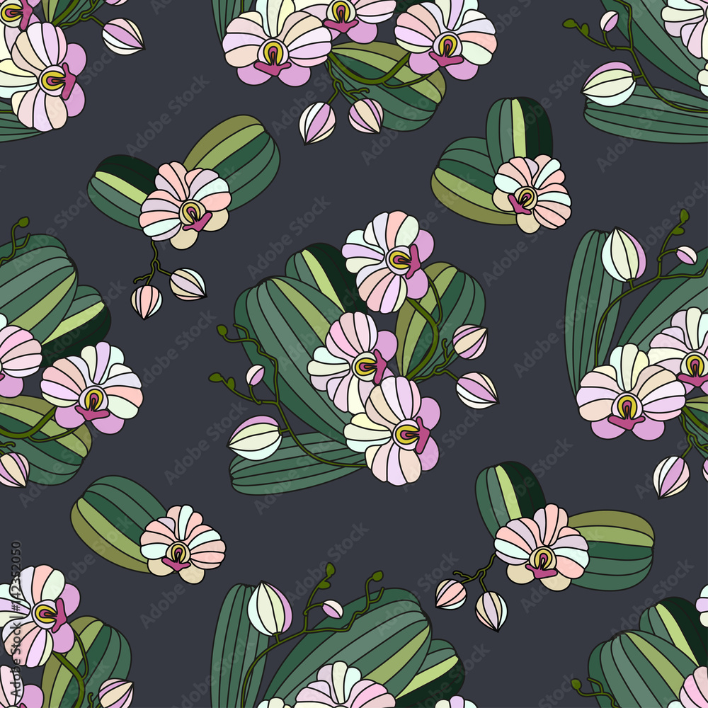 Vector seamless pattern with orchids. Stock Vector | Adobe Stock