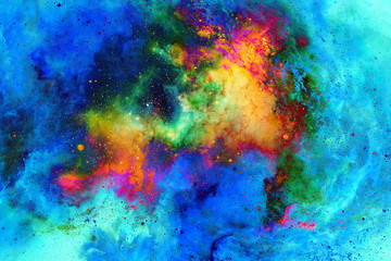 Aufkleber - Cosmic space and stars, color cosmic abstract background. Computer collage from original painting.