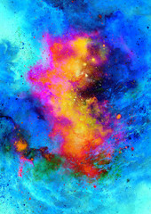Poster - Cosmic space and stars, color cosmic abstract background. Computer collage from original painting.