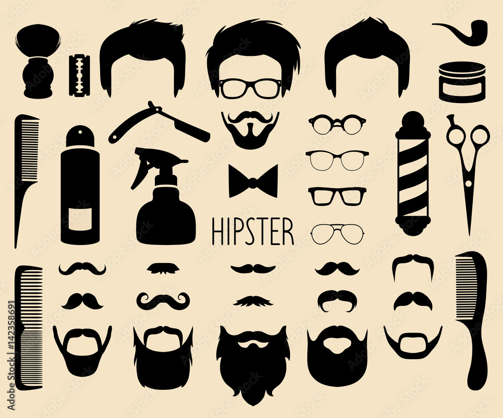 Foto Vector set of dress up with men hipster haircuts etc
