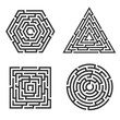 Set of 4 maze - square, circle, triangle, hexagon icon. Business concept. Labyrinth vector illustration.