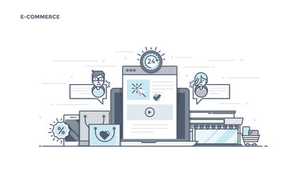 Wall Mural - flat line design header - e-commerce