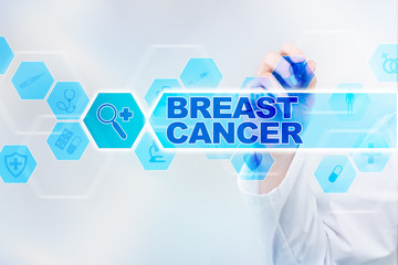 Medical doctor drawing breast cancer on the virtual screen.